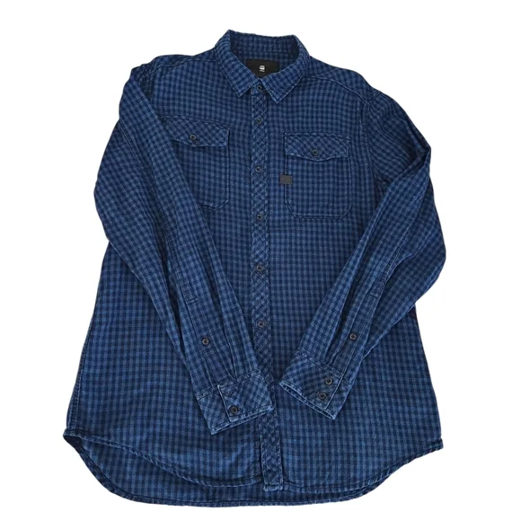 G-STAR RAW Landoh Blue Plaid Long-Sleeve Shirt L - Picture 7 of 16